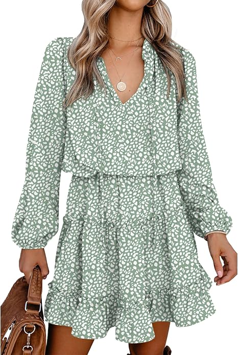 Women Summer 2026 | Casual Tie Neck, High Waist, Tiered Ruffle A Line, Maternity, Baby Shower, Mini Fall Wedding Guest Dress, Going Out Outfits